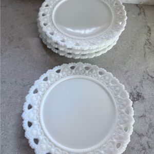 EAPG Gillinder and Sons Opaline Milk Glass Plate Hearts 7.25 Dish-4 Plates Set